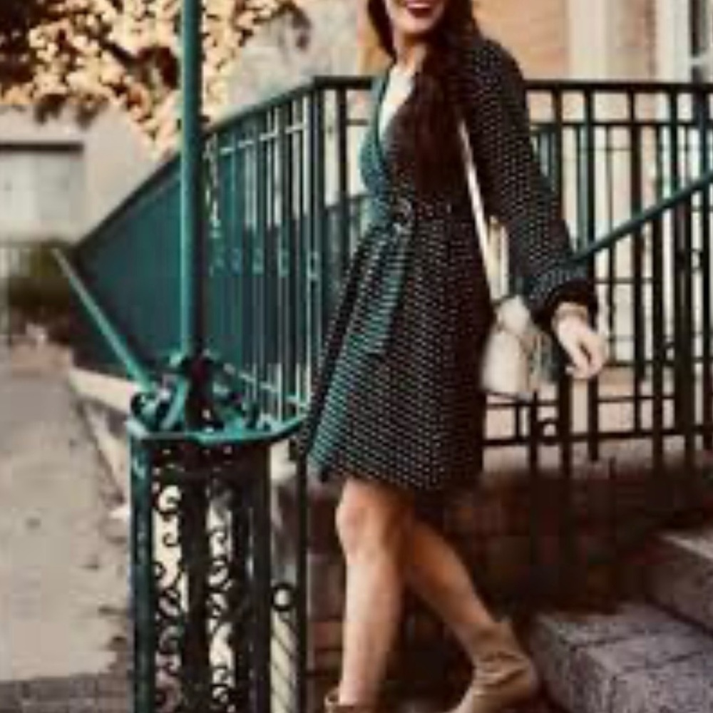 Anthropologie x Maeve-Forest Green Malta belted dress with white polka dots.S - Picture 4 of 12